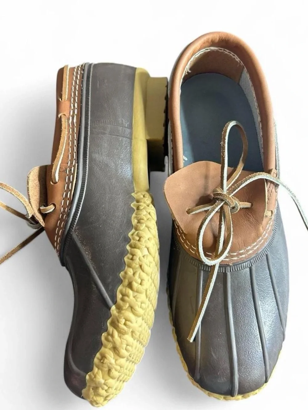 L.L. Bean Brown & Tan Waterproof Duck Shoes with Yellow Sole Iconic Classic